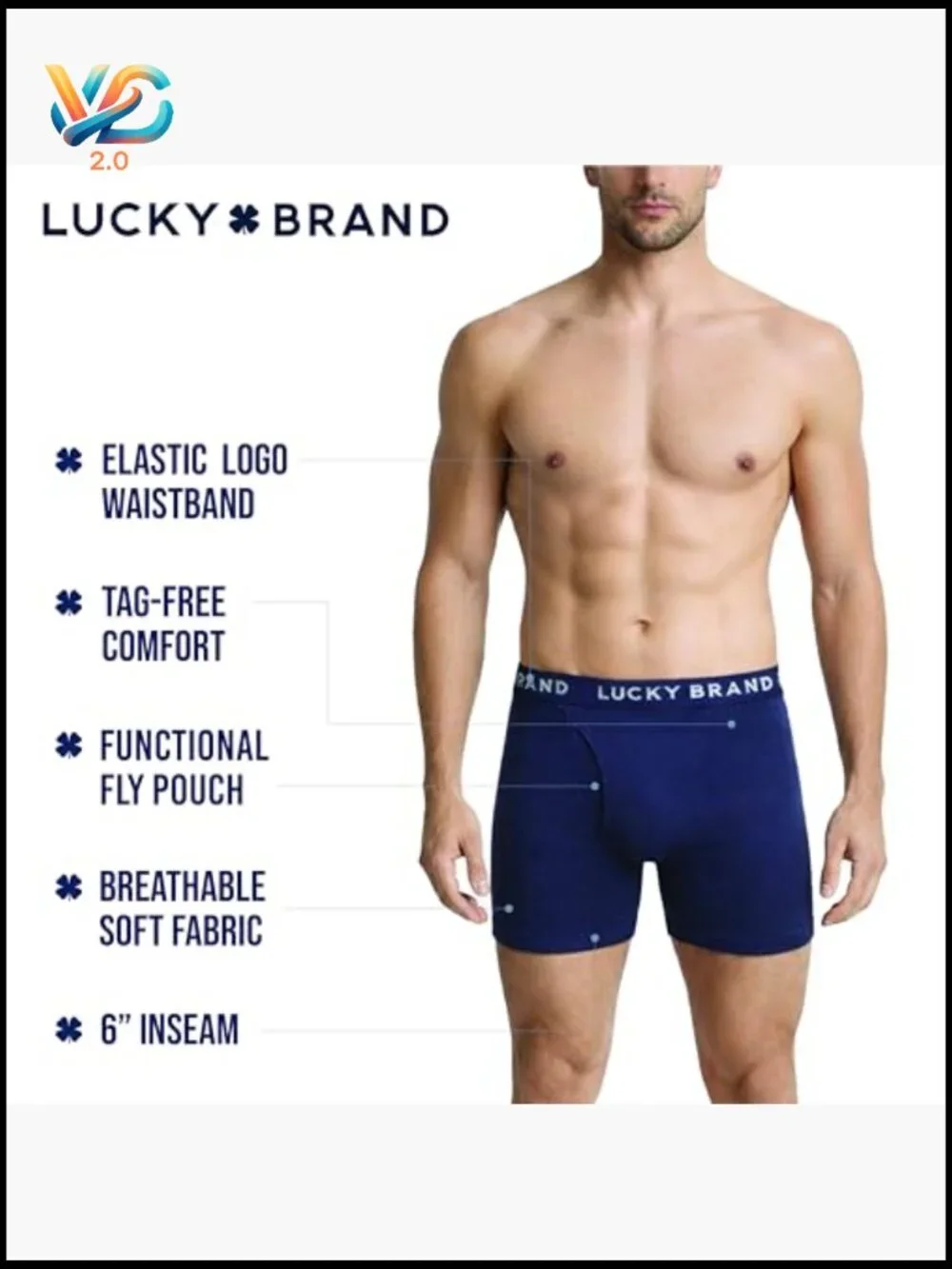 Lucky Men's Boxer Briefs 3 Pack - Soft Cotton Blend Underwear with Functional